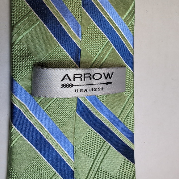 Arrow Mens Silk Neck Tie Green Blue Striped - Picture 4 of 8